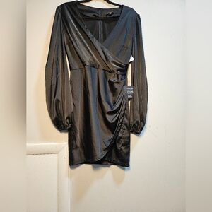 Lulu's Elegant Black Wrap Midi Dress